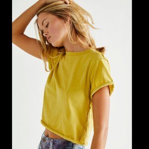 Free People We the Free Perfect Tee Yellow Cropped Women's Size XL